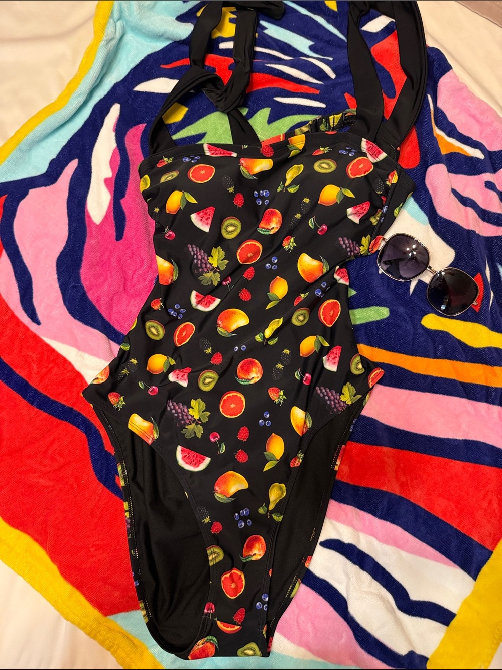 Wild Fable Black Fruit Print One-Piece Swimsuit- NWT